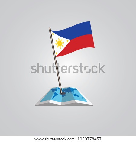 Map with flag of  Philippine isolated on white. National flag for country of  Philippine isolated, banner for your web site design logo, app, UI. check in. map Vector illustration, EPS10.
