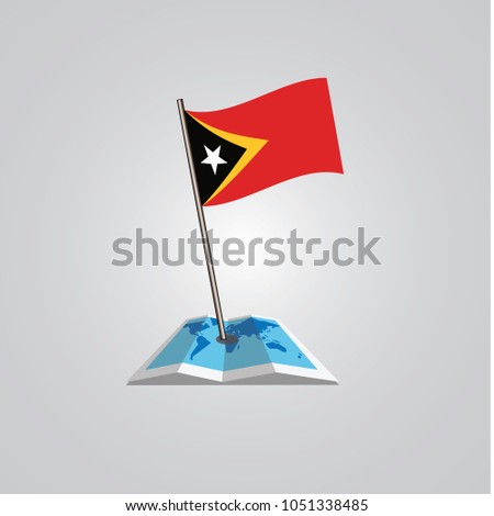 Map with flag of east timor isolated on white. National flag for country of east timor isolated, banner for your web site design logo, app, UI. check in. map Vector illustration, EPS10.