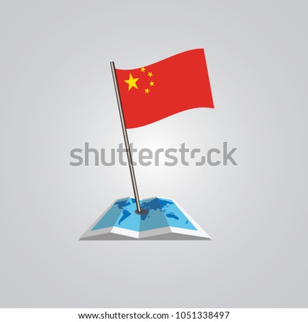 Map with flag of China isolated on white. National flag for country of China isolated, banner for your web site design logo, app, UI. check in. map Vector illustration, EPS10.