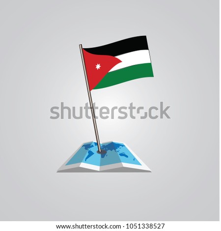 Map with flag of Jordan isolated on white. National flag for country of Jordan isolated, banner for your web site design logo, app, UI. check in. map Vector illustration, EPS10.