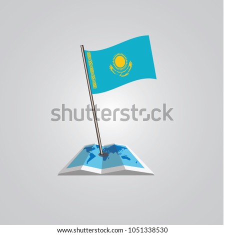 Map with flag of Kazakhstan isolated on white. National flag for country of Kazakhstan isolated, banner for your web site design logo, app, UI. check in. map Vector illustration, EPS10.