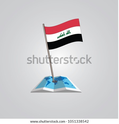 Map with flag of Iraq isolated on white. National flag for country of Iraq isolated, banner for your web site design logo, app, UI. check in. map Vector illustration, EPS10.