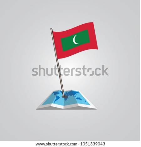 Map with flag of Maldives isolated on white. National flag for country of Maldives isolated, banner for your web site design logo, app, UI. check in. map Vector illustration, EPS10.