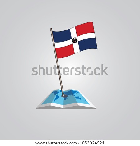 Map with flag of Dominican Republic isolated on white. National flag for country of Dominican Republic isolated, banner for your web site design logo, app, UI. check in. map Vector illustration, EPS10