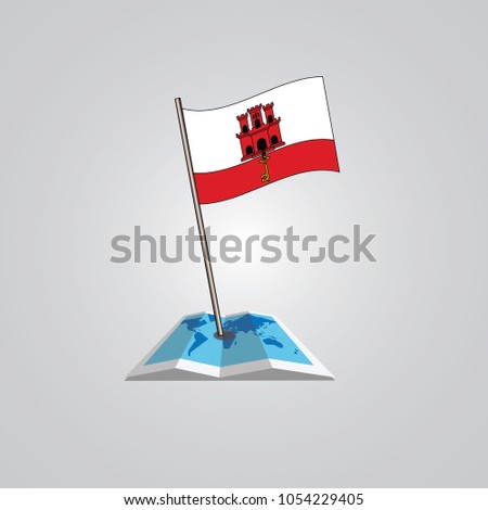 Map with flag of Gibraltar isolated on white. National flag for country of Gibraltar  isolated, banner for your web site design logo, app, UI. check in. map Vector illustration, EPS10.