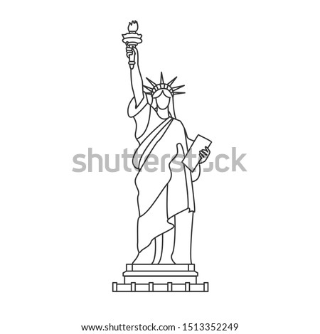 Statue of Liberty, New York. Symbol of America. Outline illustration, isolated on white. Stylised icon. Vector