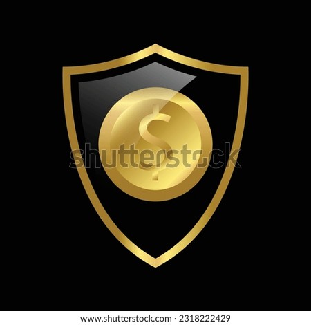 Gold shield with shiny us coins. vector illustration. EPS 10 