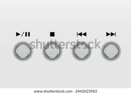 Music control panel with steel buttons. Play and Pause and Track Skip button of a CD player.