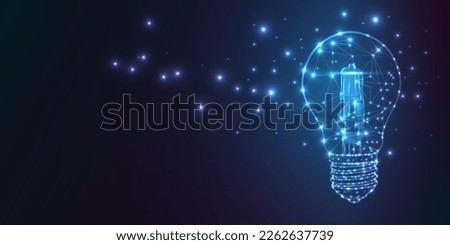Bulb launch, wire frame polygonal style. Glowing light bulb isolated on dark blue. Creative idea, patent, digital solution, future technology
