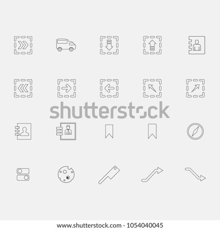 arrow, car, notebook, address book, bookmark, compass, on off buttons, curve arrow icons set