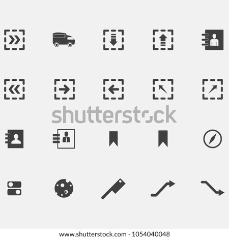 arrow, car, notebook, address book, bookmark, compass, on off buttons, flag, curve arrow icons set