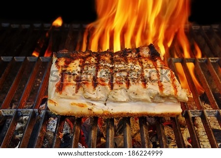 Grilled Pork Striploin and BBQ Flames. You can see more BBQ, grilled food, flames and fire on my page.