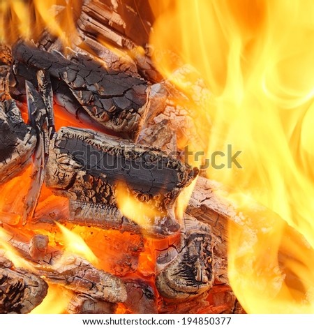 Charcoal Burning in BBQ or in the Fireplace. Frame Background and Texture.