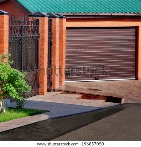 Automatic Garage rolling Gate and brick fence