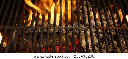 Summer BBQ in the Backyard. Clean Barbecue Grill with Fire and Flame. Food Barbeque Background.