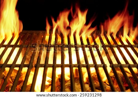 Empty Barbecue Clean Hot Flaming  Grill Close-up Background Isolated