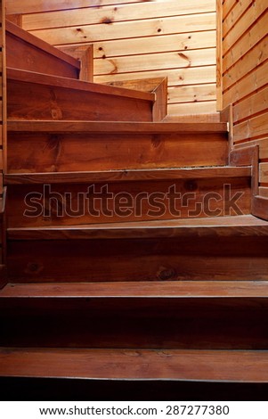Indoor Spiral  Rustic Pine Wood Staircase Vertical Background From Darkness To Light