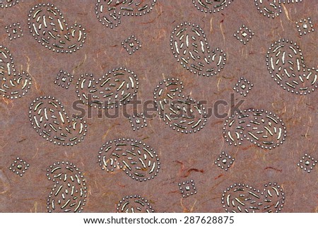 Dark Red Brown Garnet Redwood Vintage Indian Textured Handmade Paper Background With Abstract Metal Pattern