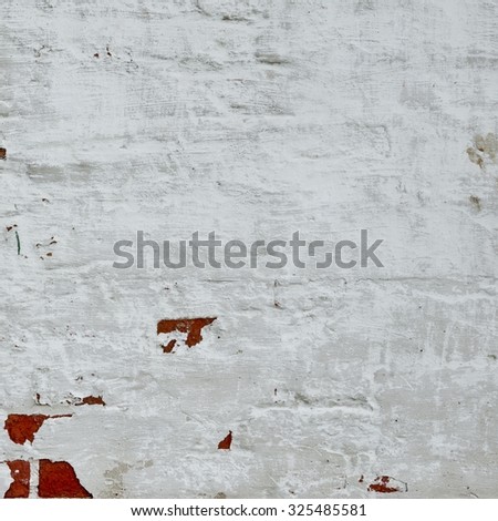 Red White Brick Wall With Broken Whitewashed Plaster Rectangle Texture Background Close-up