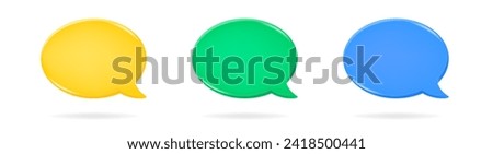 Set of yellow, green and blue 3d speech bubbles. Oval textbox