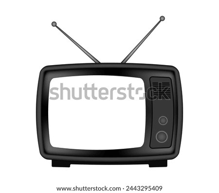 Black retro TV with antenna. Vintage television set. Old device. Transparent mockup of a screen