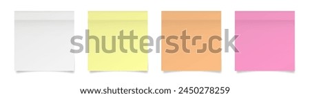 Set of square paper stickers. Stick in notes. White, yellow, orange and pink neon colors. Multicolor post it notes. Sheets of paper. Tag, sticky note	