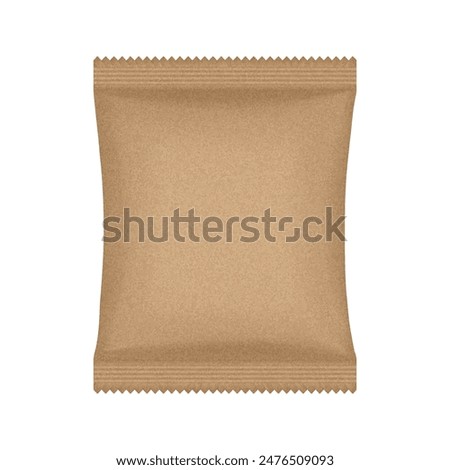 Brown flow pack or pouch with kraft paper texture. Coffee, tea or candy packaging.	Eco packaging mockup