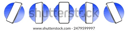 Mockup of a phone screen. Social media promotion. Advertising on a smartphone display. Device front view. 3D mobile phone. Cell phone. Blue round frames.	