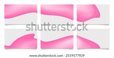 Set of pink presentation slides. Abstract business card templates with transparent space. Backgrounds with sharp wavy lines and gradient transition, dynamic fluid shape.