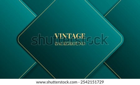 Teal green gradient abstract background with gold rounded squares, lines and shadows. Modern geometric pattern. Shiny poster or web banner template