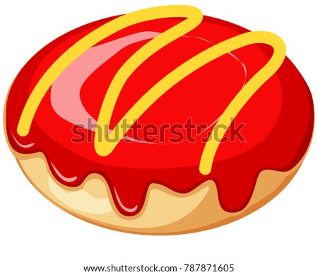 Donut with red strawberry frosting and yellow decor. Donut isolated on white background. Vector illustration. Burger. Project management. Home Interior Design Software Programs.