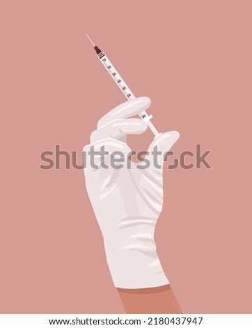 Nurse hand holding a syringe. Beauty injection concept illustration
