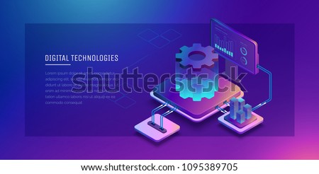 Digital technologies. Monitoring and testing of the digital process. Digital business analysis. Conceptual illustration. Isometric vector illustration. 3D