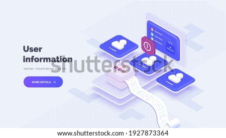 User activity rating system. Verification of user data. Digital technologies. Data transmission and protection. Vector illustration isometric style, 3D