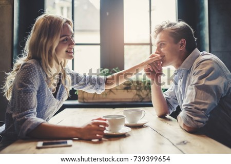 Similar – Image, Stock Photo Cheerful couple talking on video chat using laptop