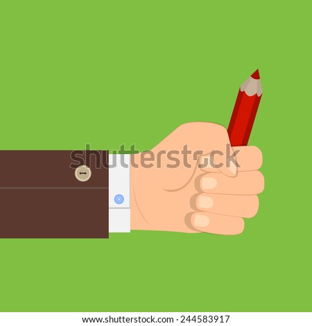 vector hand holding a pencil, flat design