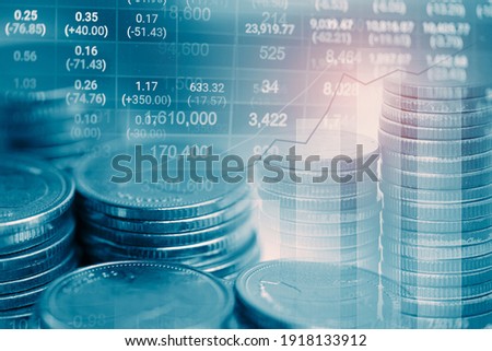 Stock market investment trading financial, coin and graph chart or Forex for analyze profit finance business trend data background. Foto d'archivio © 