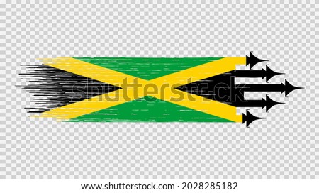 Jamaica flag with military fighter jets isolated  on png or transparent ,Symbols of Jamaica,template for banner,card,advertising,poster, vector,top gold medal  winner sport country 