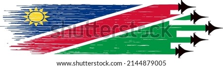 Namibia  flag with military fighter jets isolated  on png or transparent ,Symbols of Namibia, vector illustration