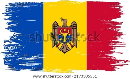 Moldova flag with brush paint textured  on  white background