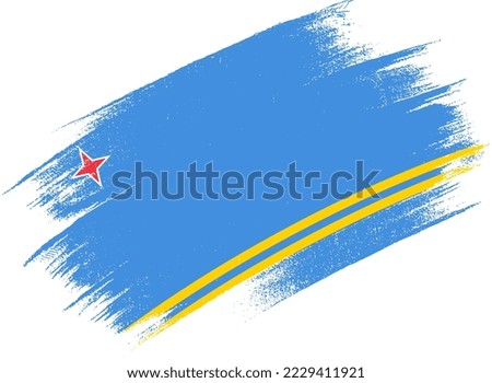 Aruba  flag with brush paint textured  on  white background