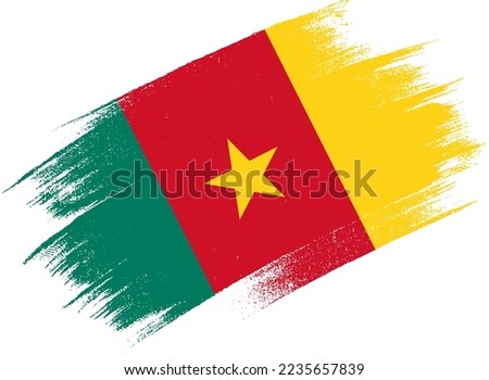 Cameroon flag with brush paint textured  on  white background