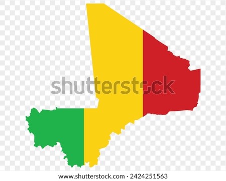 Mali flag on map on transparent  background. vector illustration.