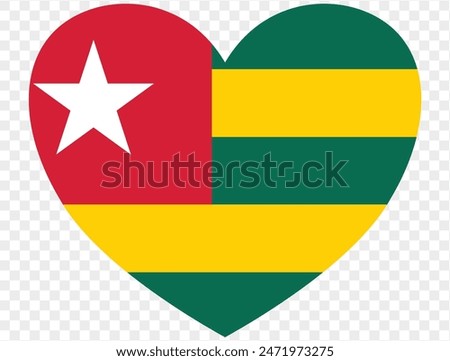 Togo flag  in heart shape isolated  on  transparent  background. vector illustration 