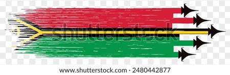 Vanuatu flag with military fighter jets isolated background. vector illustration