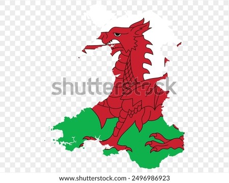 Wales map flag isolated on png or transparent background vector illustration. 