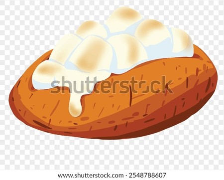 Baked sweet potatoes topped with melted marshmallows on a transparent background. Perfect for Thanksgiving themed designs. vector