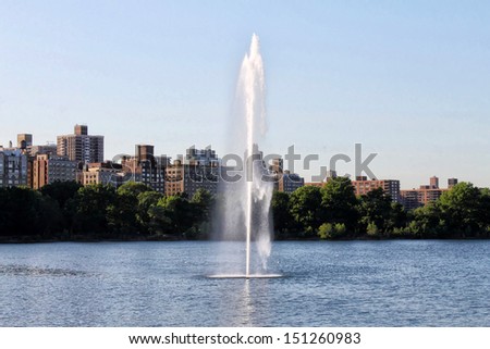 Water spout in the Jackie Onassis reservoir Central Park NYC