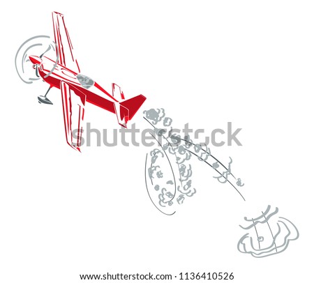 Red aircraft in show of the aerobatics figure. Drive illustration for air race, magazines, business motivation, branding, decoration, banner, wall art, home decor etc.