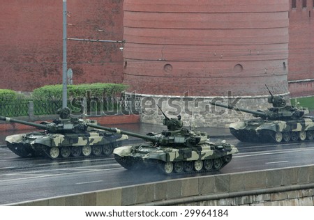MOSCOW - MAY 7: Russian army vehicles roll by the Kremlin during a rehearsal for the Victory Day military parade May 7, 2009 in Moscow, Russia.